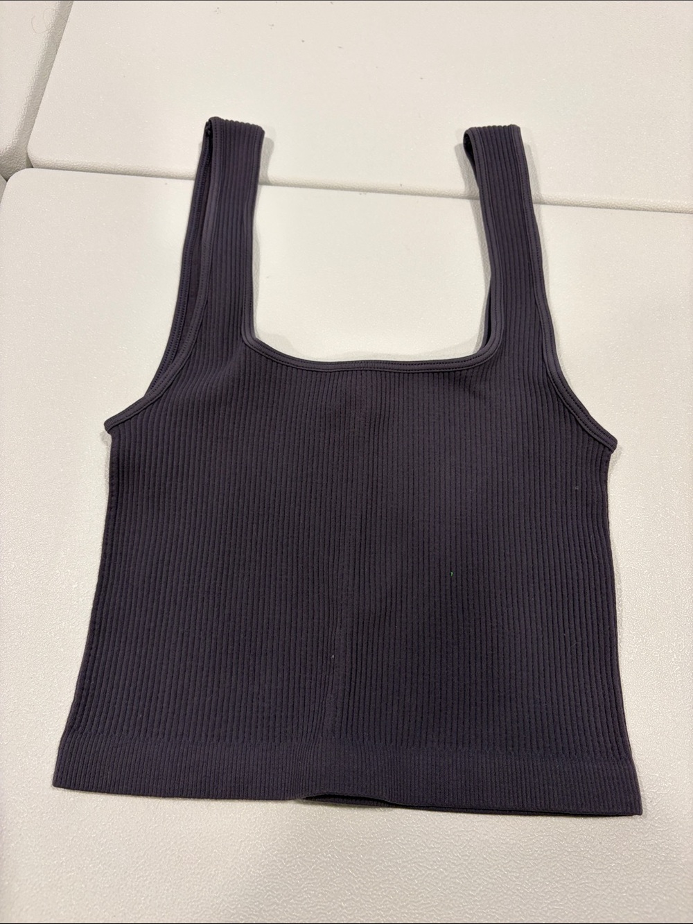 By Together Black Ribbed Square-Neck Tank